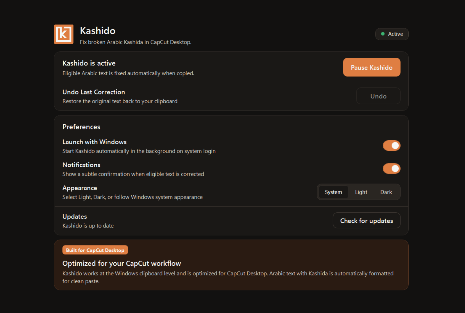 Kashido Windows Desktop Utility Window
